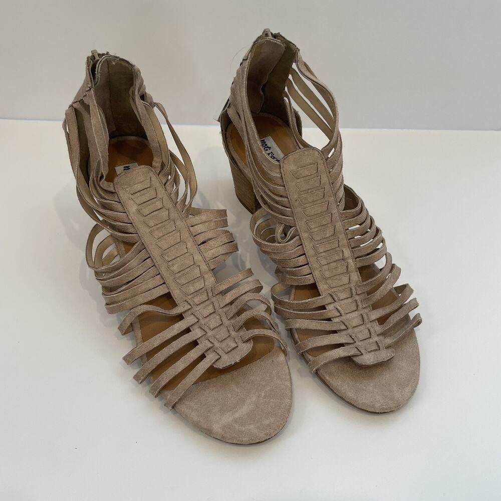 Not Rated Shoes Womens Size 9 Taupe Suede Gladiator Strappy Block Heel Sandals